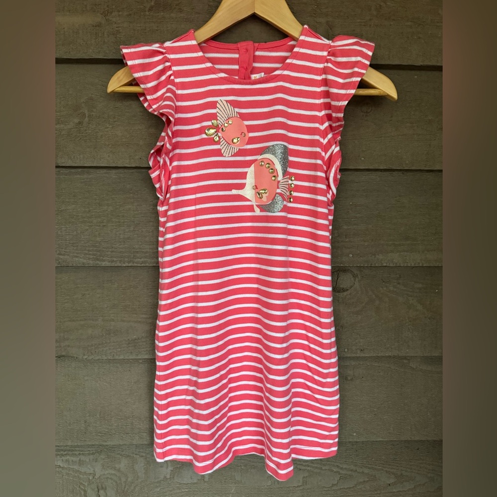 Gymboree pink and white striped Fish dress sz 10